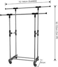 Charger l'image dans la galerie, حامل ملابس معدني قابل للتعديل: لتنظيم فعّال واستغلال مثالي للمساحة-2رفوف