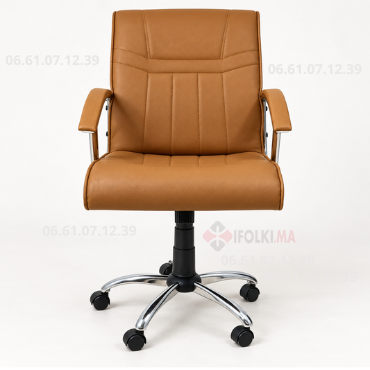 Fauteuil medium en similicuir avec structure en chrome. Mh 518 Color Tabaco