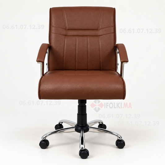 Fauteuil medium en similicuir avec structure en chrome – Mh 518 – Marron