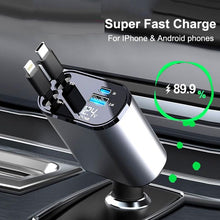 Charger l&#39;image dans la galerie, شاحن سريع للهاتف Adaptateur allume-cigare de voiture 4 en 1 charge rapide chargeur de téléphone de voiture avec câble rétractable 100W multi-port
