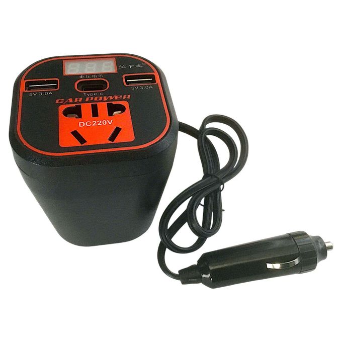 Onduleur 150W 12V/24V vers AC 220V ±10% avec 2 USB et 1 Type-C, parfait pour charger un PC محول طاقة محمول للسيارة