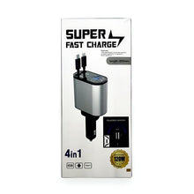 Charger l&#39;image dans la galerie, شاحن سريع للهاتف Adaptateur allume-cigare de voiture 4 en 1 charge rapide chargeur de téléphone de voiture avec câble rétractable 100W multi-port
