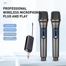 Charger l&#39;image dans la galerie, 2 Microphone professionnel sans fil à 2 canaux UHF, Microphone portable à fréquence fixe
