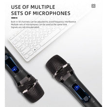 Charger l&#39;image dans la galerie, 2 Microphone professionnel sans fil à 2 canaux UHF, Microphone portable à fréquence fixe
