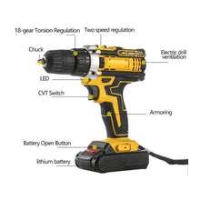 Charger l&#39;image dans la galerie, مشاركة هذا المنتج    مثقاب ومفك براغي كهربائي لاسلكي، مثقاب قابل للشحن مع بطاريتين 48 فولت، أداة DIY قوية ومتعددة الاستخدامات، مفك براغي محمول للمنزل والحديقة
