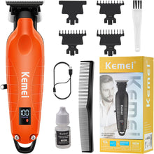 Charger l&#39;image dans la galerie, Tondeuse a cheveux professionnelle KEMEI 2293 Professional Hair Clippers for Men Cordless Rechargeable Orange T-Blade
