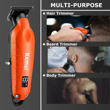 Charger l&#39;image dans la galerie, Tondeuse a cheveux professionnelle KEMEI 2293 Professional Hair Clippers for Men Cordless Rechargeable Orange T-Blade
