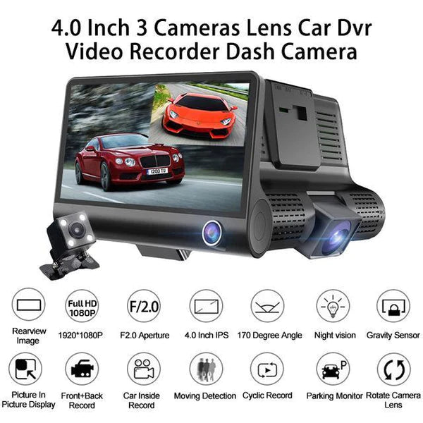 كاميرا السيارة الذكية ثلاثية العدسات بجودة عالية الدقة 1080 بيكسل