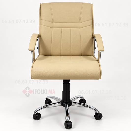 Fauteuil medium en similicuir avec structure en chrome.  Mh 518  Color Beige