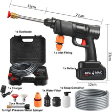 Charger l&#39;image dans la galerie, Pistolet de Lavage Auto Sans Fil avec 2  Batterie Rechargeable مسدس غسيل السيارة الكهربائي اللاسلكي بضغط عالٍ
