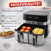 Charger l'image dans la galerie, schlëizer Friteuse sans huile 7.5L + 7.5L 3200w  , 2 panier Familiale - Air fryer
