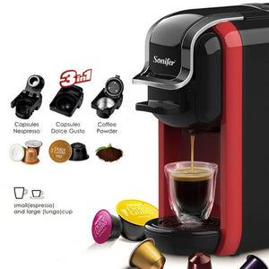 Sonifer Machine à café Ultime, 3 en 1, Capsules Nespresso, Dolce Gusto ET Café poudre