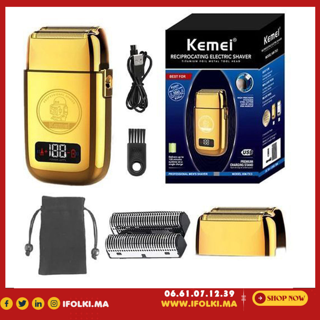 Kemei Rasoir électrique en métal à 5 vitesses pour hommes, rechargeable, GOLD, KM-TX3